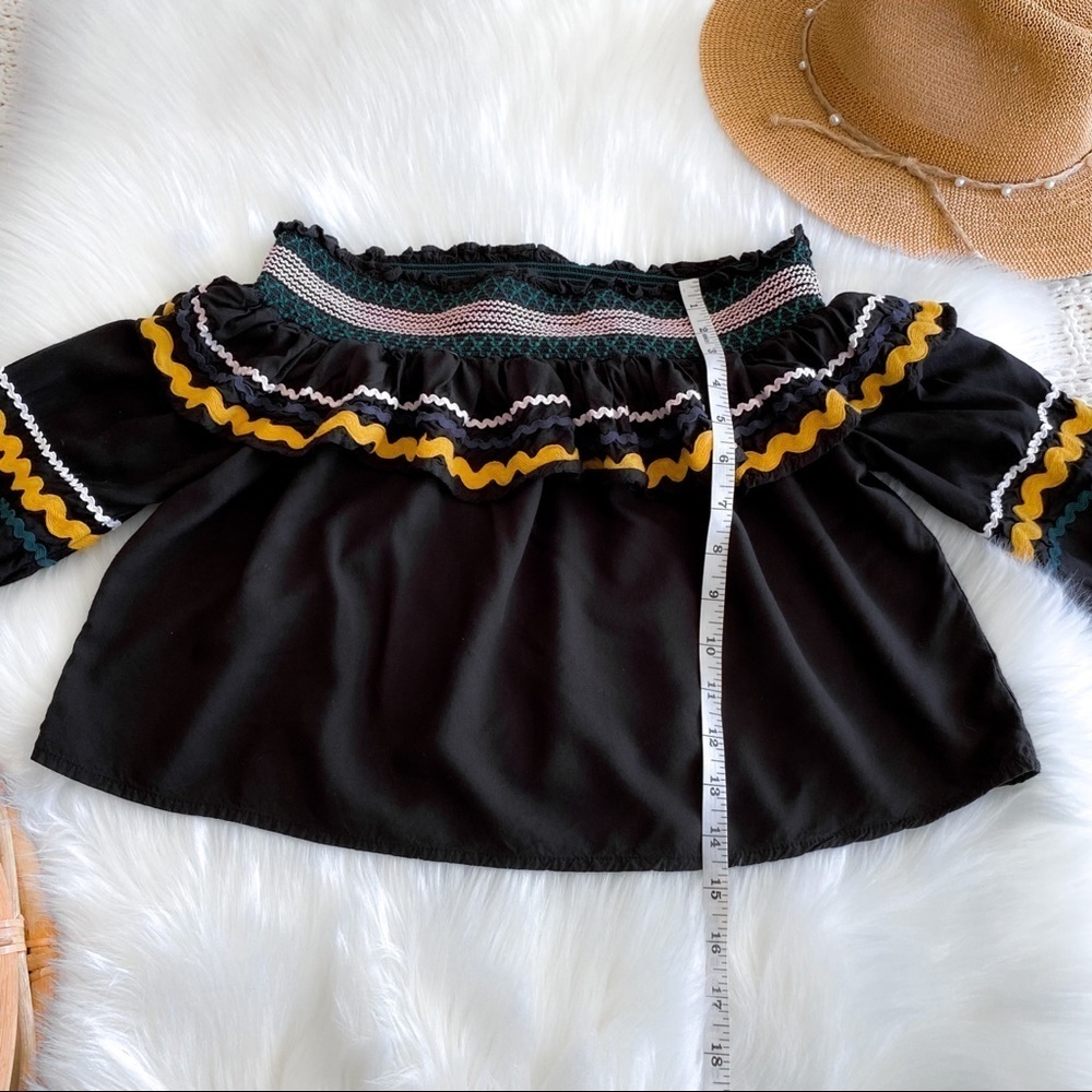 Red Carter Ric Rac Off The Shoulder Cropped Crop Top Paloma Ruffle Embroidered - Picture 12 of 14